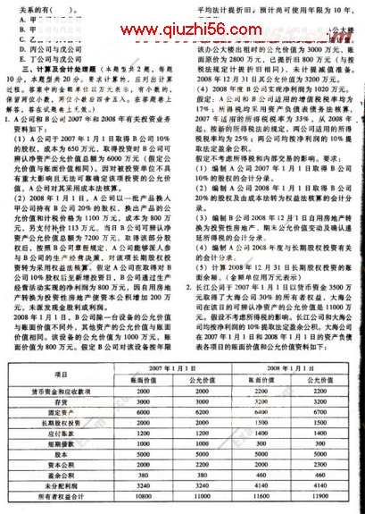 2008年注册会计师《会计》模拟试题及答案(2)